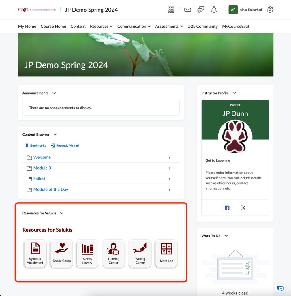 screenshot showing where to find Course Tools in D2L