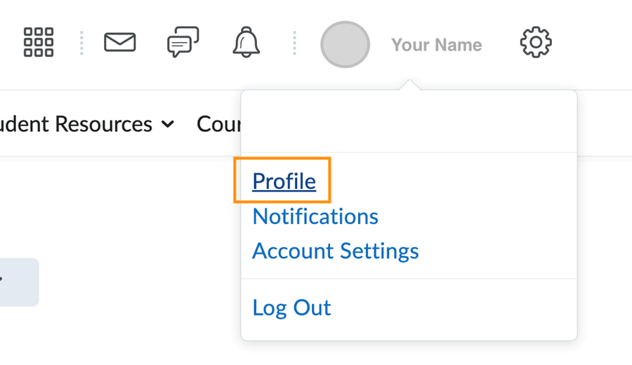image showing the Profile selection from D2L navigation bar