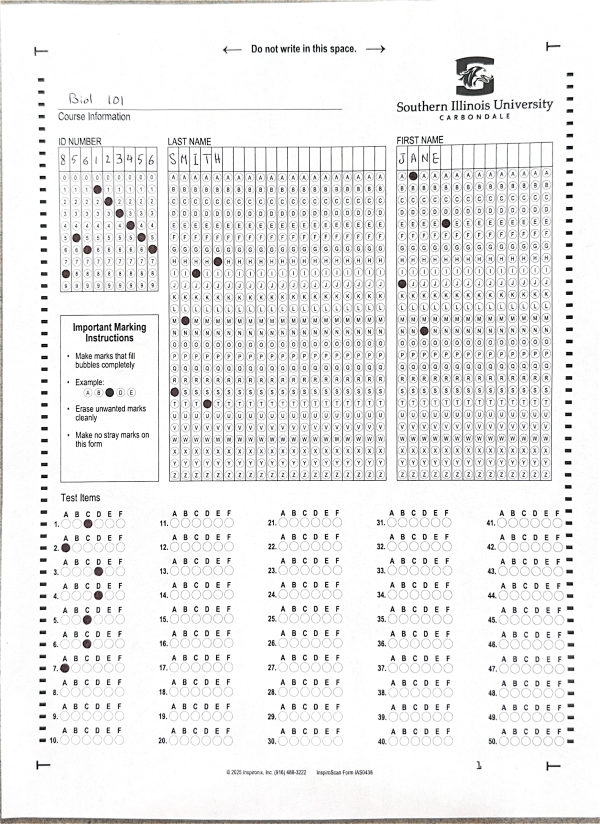 this is an example of a correctly filled InspiroScan exam