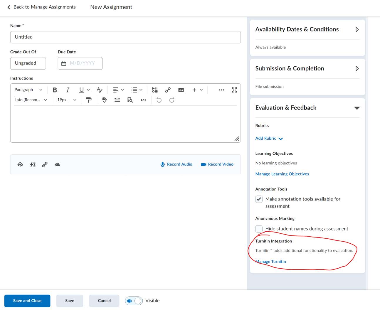 image depicting management of turning on turnitin's integration in d2l